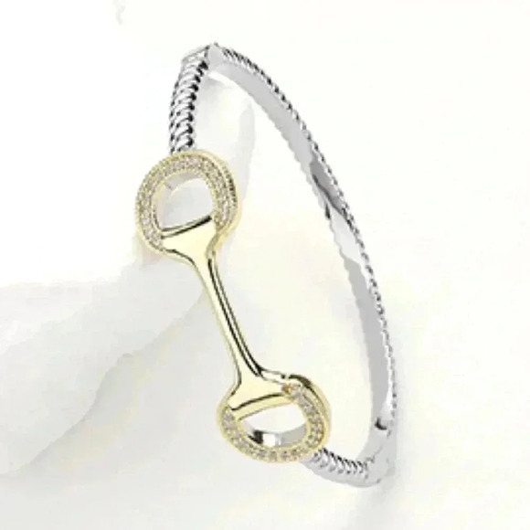 Equestrian Two Tone Gold & Pave Horse Bit - Picture 5 of 5